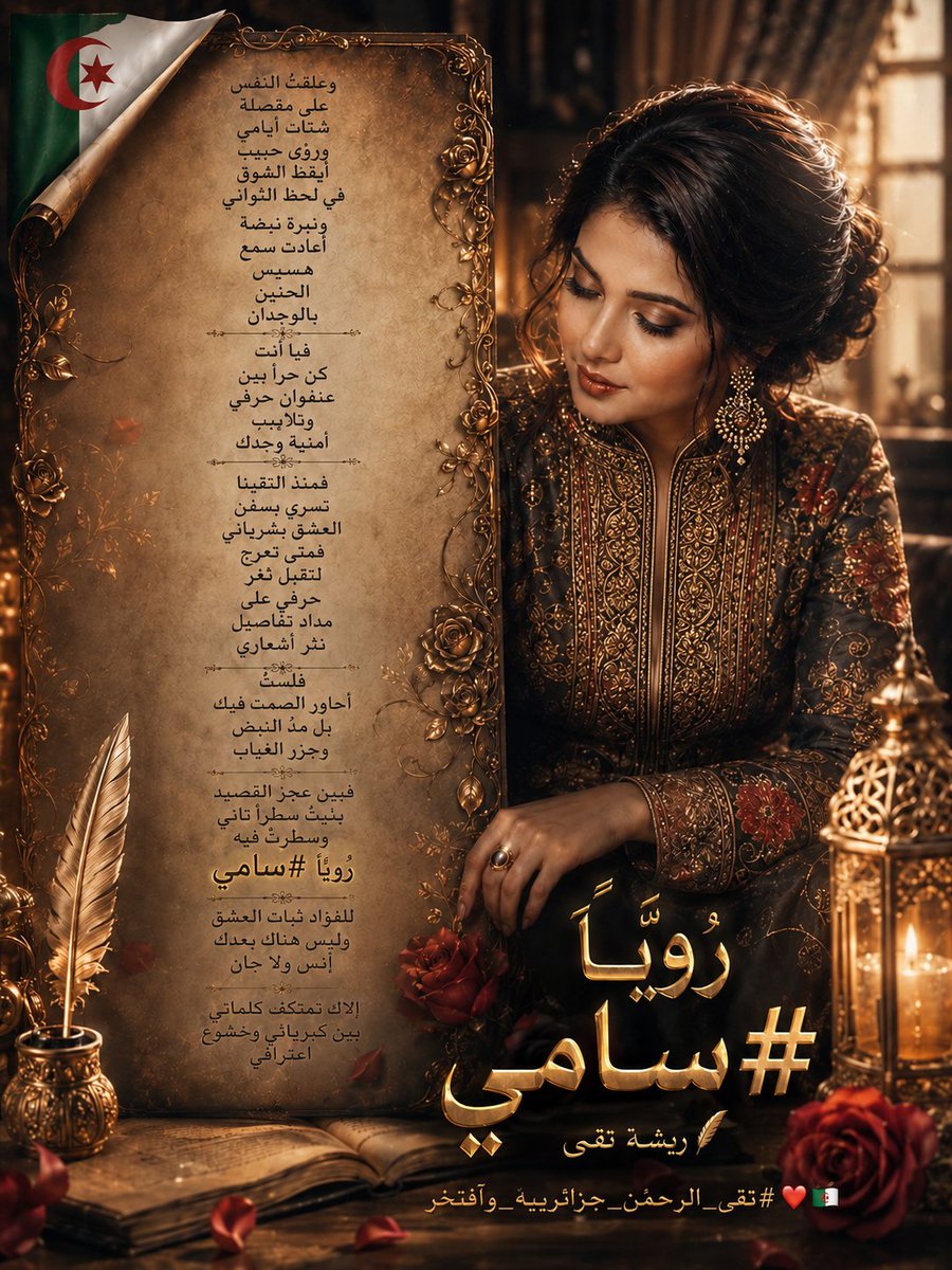 rooh_eldjana's tweet photo. وعلقت النفس
على مقصلة
شتات أيامي
ورؤى حبيب
أيقظ الشوق
في...

وتلابيب
أمنية وجدك
​ف #منذ_التقينا
تسري بسفن
العشق بشرياني
فمتى تعرج
لتقبل ثغر
حرفي على
مداد تفاصيل
نثر أشعاري
​فلستُ
#أحاور_الصمت فيك
بل مدّ النبض
وجزر الغياب
​فبين عجز القصيد
بنيت سطرا ثاني
​وسطرت فيه
رَوِيّاً #سامي https://t.co/eBBg8QkcFn