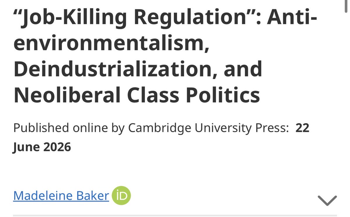 daniel_dsj2110's tweet photo. A new Modern Intellectual History article on neoliberalism: Madeleine Baker: ““Job-Killing Regulation”: Anti-environmentalism, Deindustrialization, and Neoliberal Class Politics” https://t.co/S4MwBrq18n https://t.co/DUhyxCaA1j