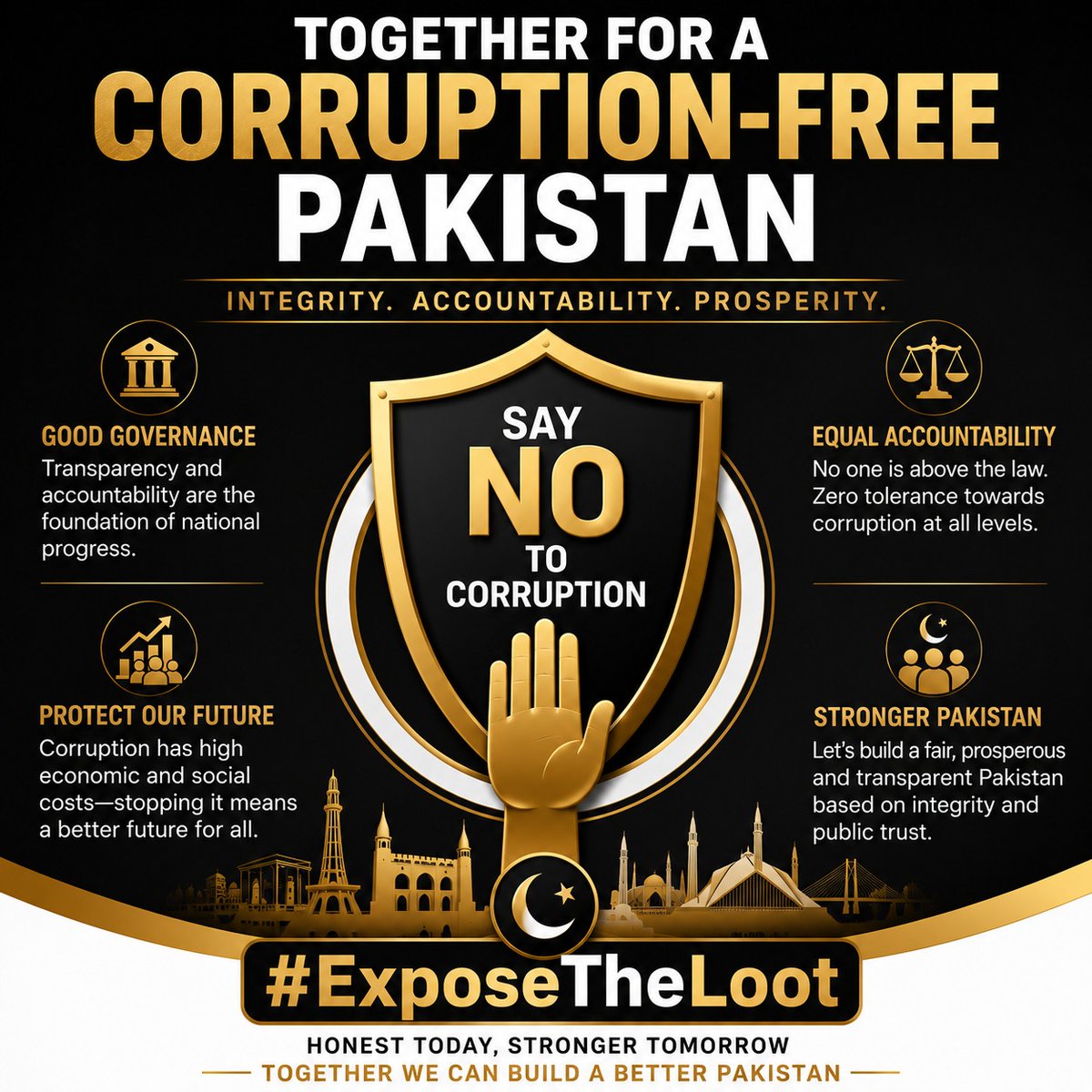 awazeTMK's tweet photo. قوموں کی ترقی کا راز مضبوط اداروں، شفاف طرزِ حکمرانی اور قانون کی بالادستی میں پوشیدہ ہے۔

بدعنوانی ترقی کی رفتار کو سست اور عوامی وسائل کو ضائع کر دیتی ہے۔

آئیں ایک ایسے پاکستان کے لیے کردار ادا کریں جہاں دیانت داری سب سے بڑی طاقت ہو۔
#ExposeTheLoot https://t.co/P03r7lELuk