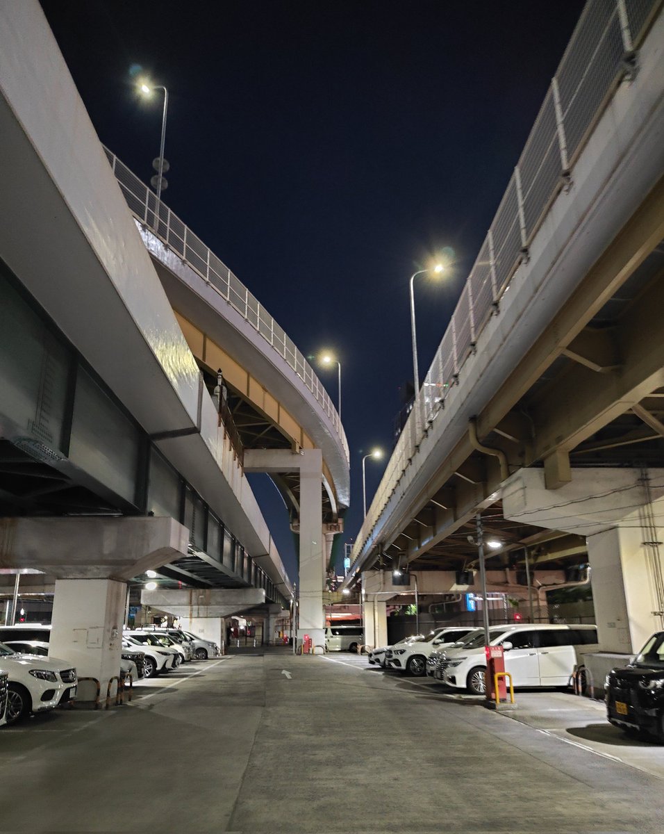 saitoshika_west's tweet photo. 新幹線に乗り遅れそうになり、車で急いで新大阪駅へ向かったら、駅付近で高架橋がカッコいいスポットを発見！

若干、未来都市感がある。 https://t.co/uANRb1lVb4