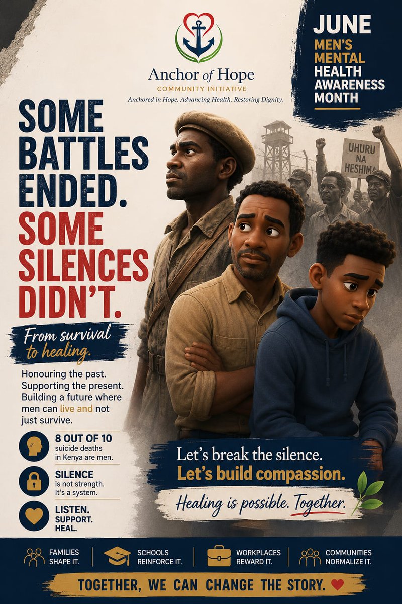 MerciehKioko's tweet photo. Men fought for Kenya's freedom and carried wounds they never spoke about. Today, many men still suffer in silence. Mental health is not personal. Families shape silence. Communities normalize it. Some silences are inherited. Healing can be too.
#MensMentalHealth #MaskaniEldoret https://t.co/UvdWBcfn2P