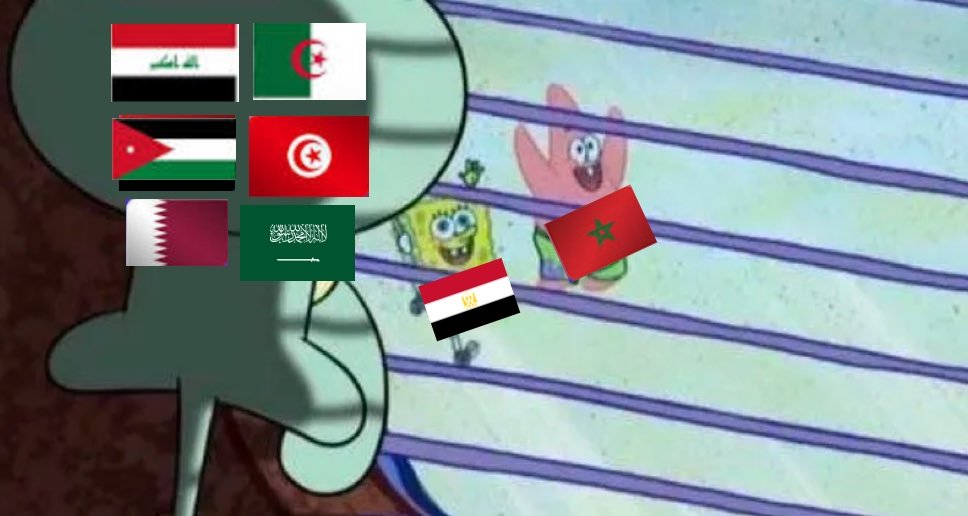 HAMODYYY6's tweet photo. the situation of Arabs in World Cup rn
#worldcup
#كاس_العالم_٢٠٢٦ 
#iraq    
#egypt   
#tunisia    
#المغرب
#algeria    
#qatar https://t.co/2RssMOuZ1k