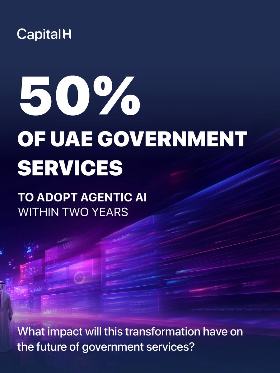 Capitalh_ae's tweet photo. 50% of UAE services moving to agentic AI

A shift redefining efficiency

At #CapitalH we track what’s next

What does this mean for government services? https://t.co/pOtWBpSjtA