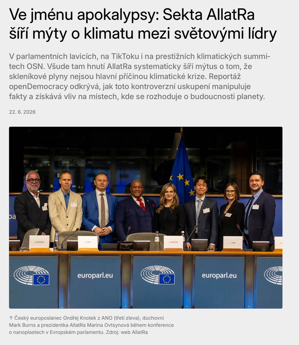 VojtechPecka's tweet photo. 🔥Hnutí ANO jako sedmý jezdec Apokalypsy? 

Šest měsíců investigativy argentinského novináře Juliana Reingolda do apokalyptického kultu AllatRa — včetně jeho spolupráce s europoslancem za ANO Ondřejem Knotkem (ANO, Patrioti pro Evropu).

👇Exkluzivně na evidence_ninja právě teď https://t.co/4mFjBA93p1