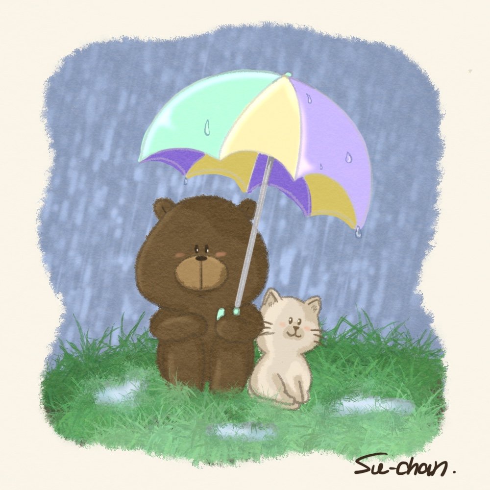 Deppa_su_chan's tweet photo. こんばんは。
しばらく雨が続きそうです☔
しとしと降る雨は結構好き😊
仲良く傘に入ろう★
#イラスト #くま #雨 https://t.co/QzL5fEaK0V