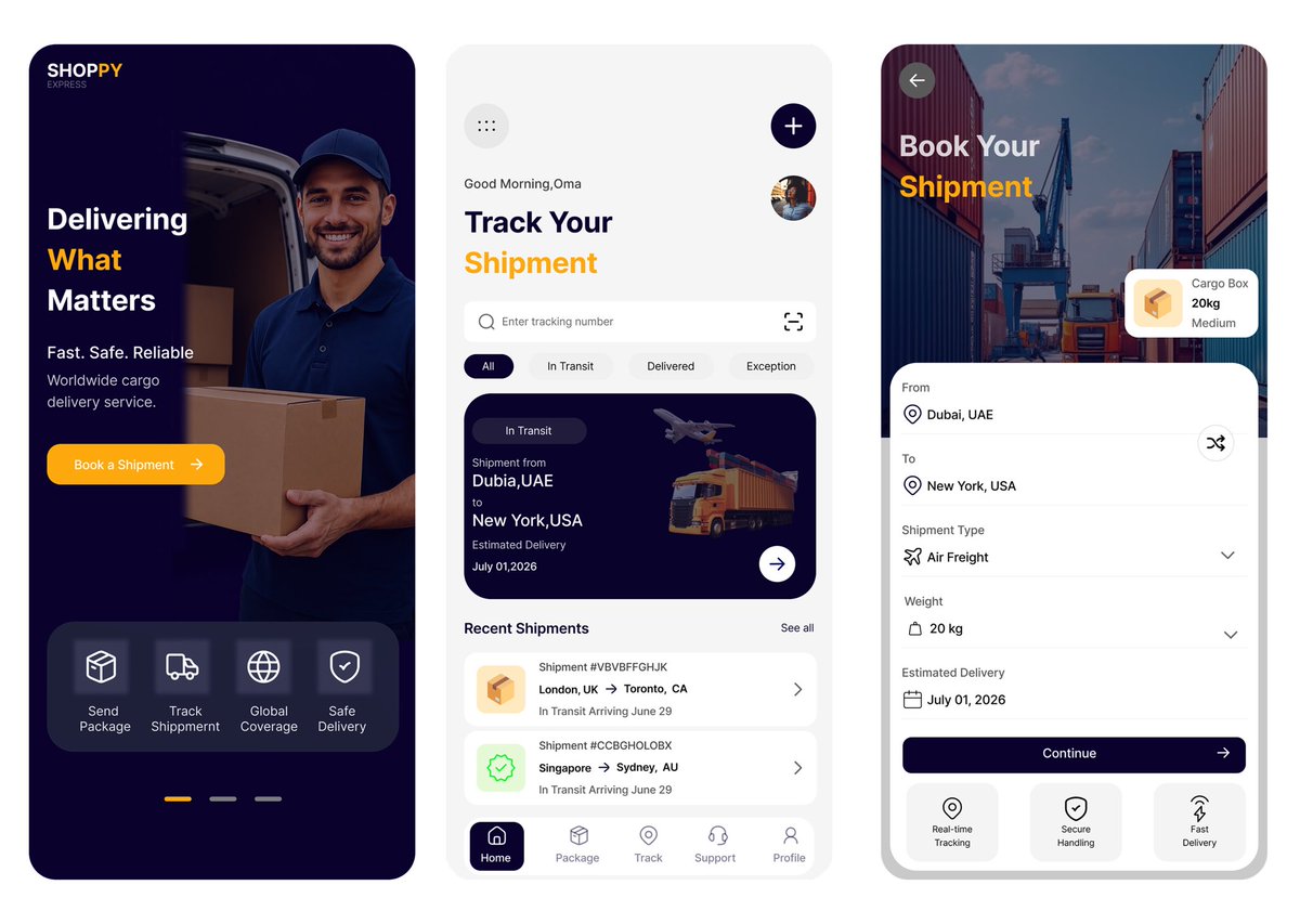 Blessing_UIUX's tweet photo. The best products don’t remove clicks.

They remove worry

When someone ships a package, they’re not thinking about buttons or screens.

They’re thinking:

“Will it arrive?”

Designed this logistics app concept around one goal:

Make users feel informed, confident, and in control https://t.co/bm1AbJStKL
