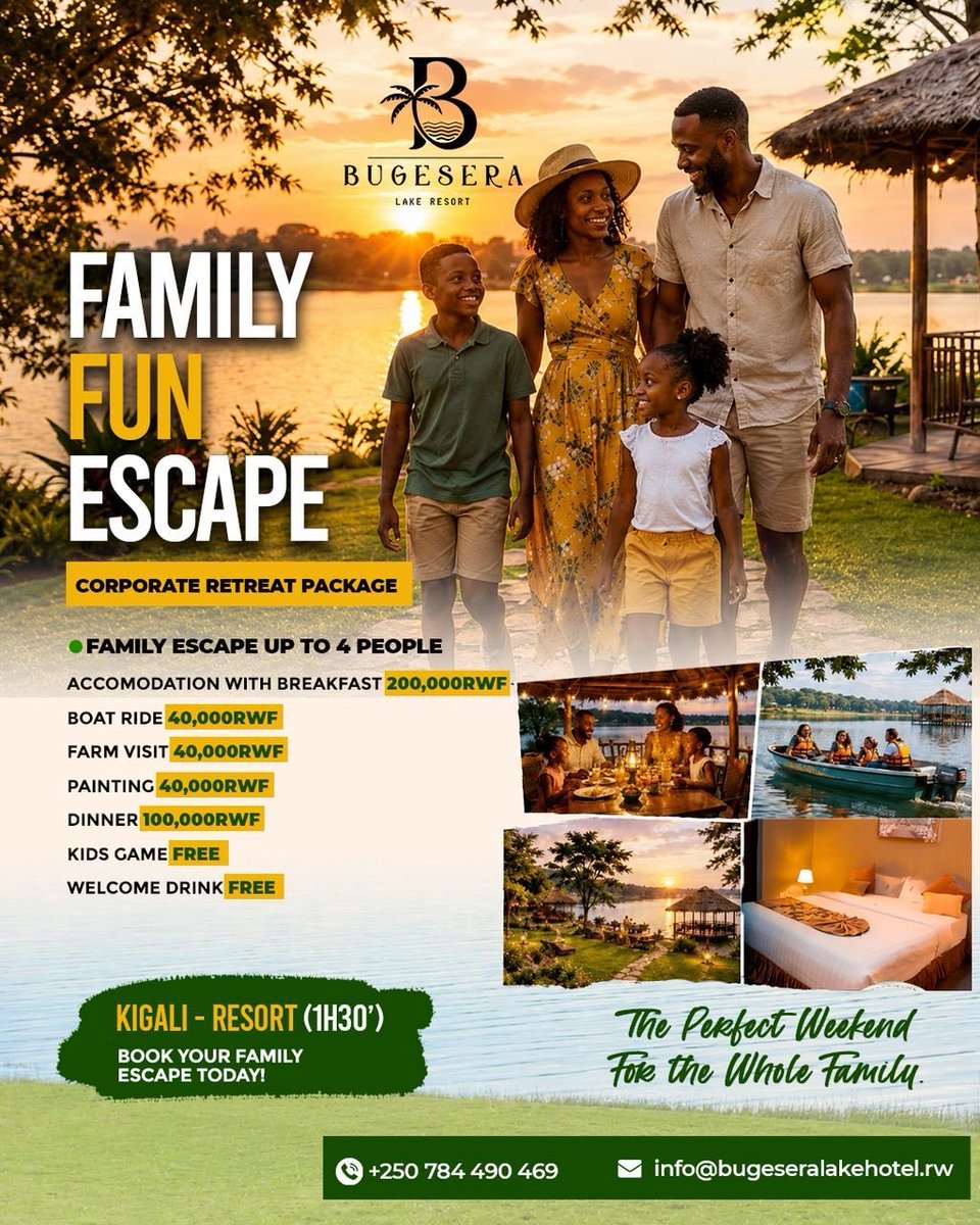bugeseralake's tweet photo. Where calm waters meet unforgettable experiences

Book your experience today and let nature welcome you home 💚

#BugeseraLakeResort #RwandaTourism #LakeViewExperience #WeekendGetaway #StayInRwanda #LuxuryEscape #NatureVibes #TravelRwanda #RelaxAndUnwind #HiddenGem https://t.co/UbclkQeezY