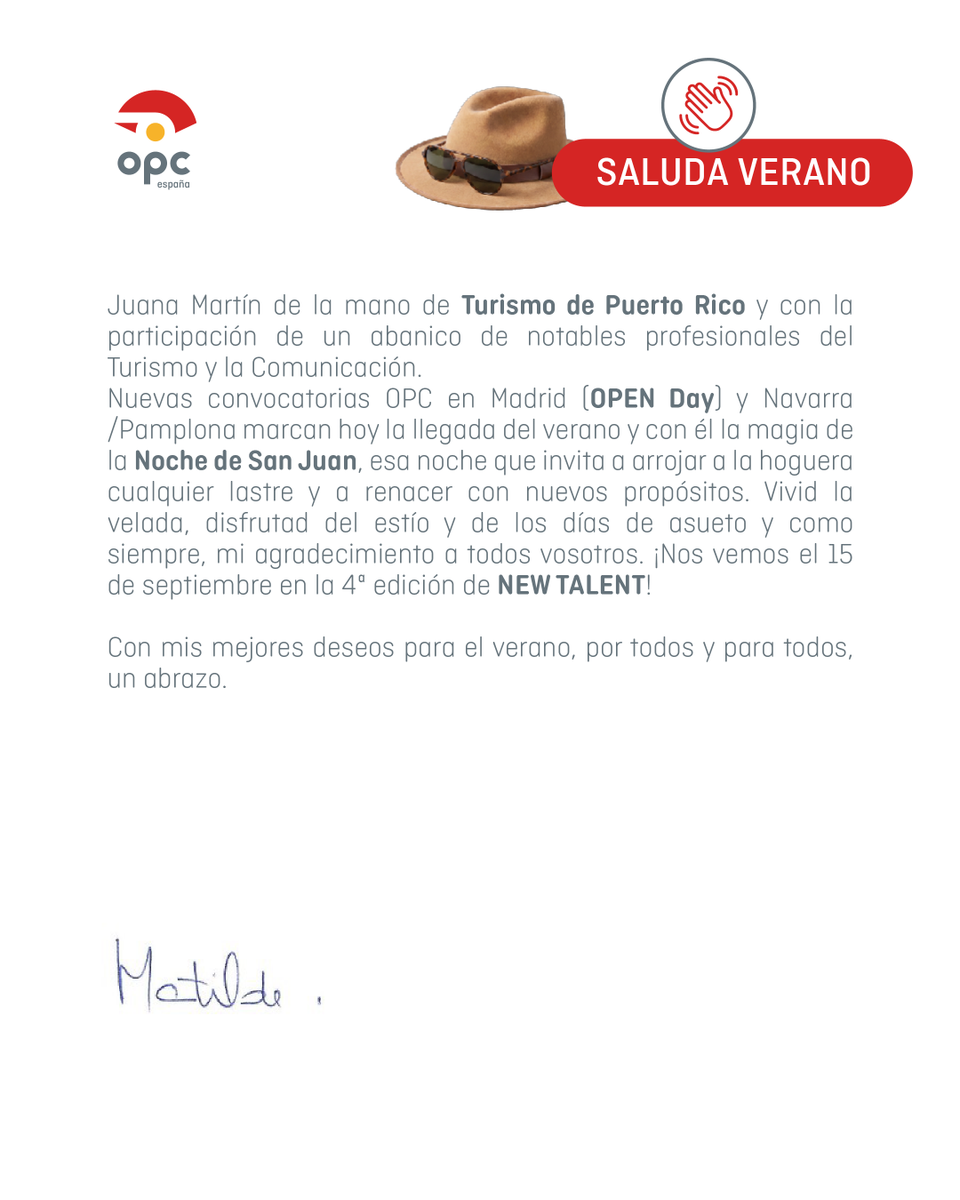 opcspain's tweet photo. Comienza el verano y con la nueva estación llega también el saludo de nuestra presidenta, Matilde Almandoz. 

☀️Un repaso a los acontecimientos de los últimos meses, en los que hemos visto avanzar a nuestras delegaciones autonómicas y hemos disfrutado de infinidad de eventos de compañeros de profesión.

😎¡Feliz verano!😎