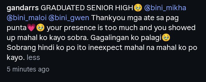 ClareXhsApuli's tweet photo. "Thankyou mga ate sa pag punta❤️🥹 your presence is too much and you showed up mahal ko kayo sobra. Gagalingan ko palagi🥺 Sobrang hindi ko po ito ineexpect mahal na mahal ko po kayo"

wala ako masabi, grabe mahalin ng bini yung bini bestie's nila 🥹🤍 🫶 https://t.co/BICJ5lGlKh