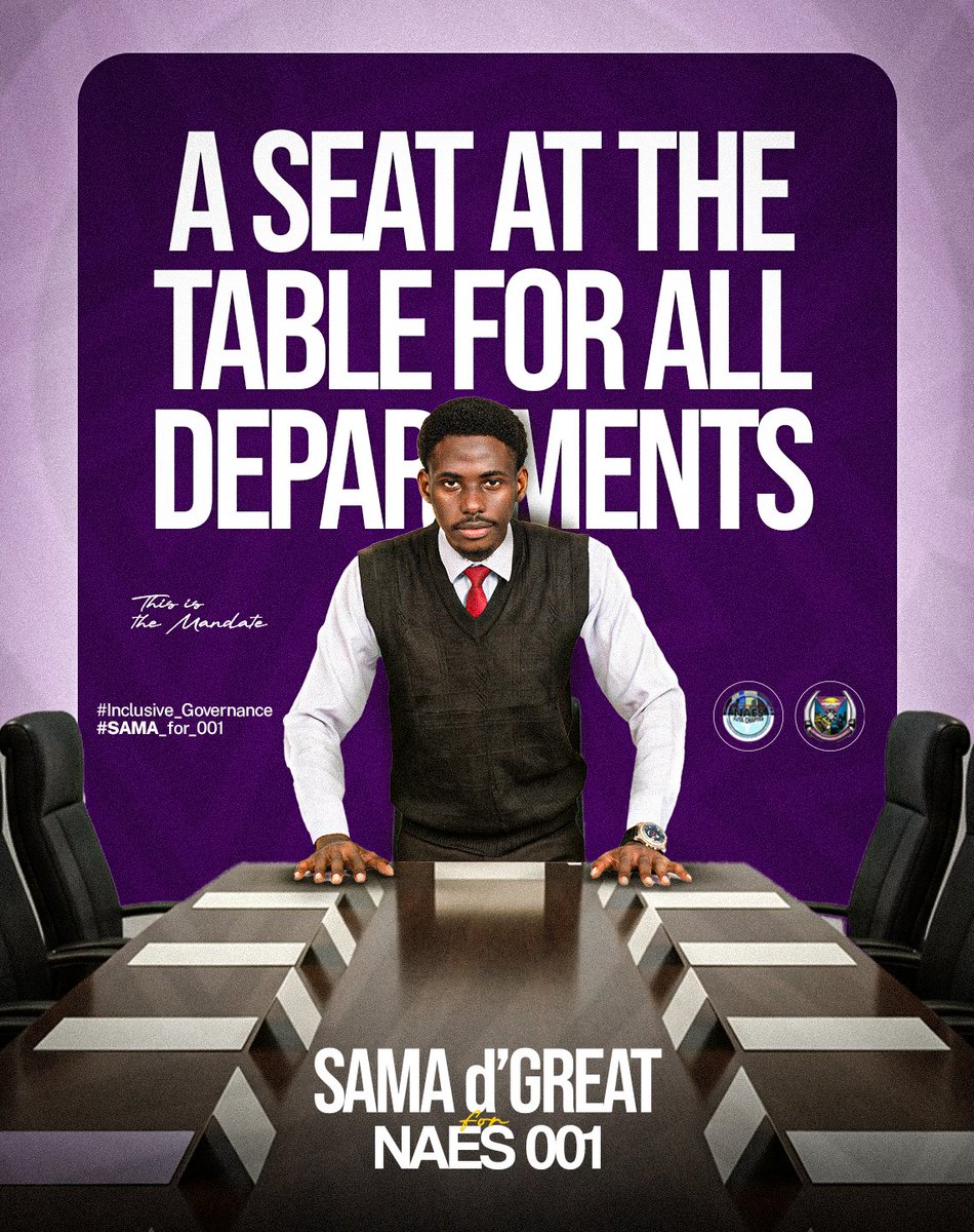 d_SamaGreat's tweet photo. A Mandate for Inclusive Governance
To ensure transparency, accountability, and effective representation, I will ensure that no department is left out of the decision-making process.
Great NAESITES, together we will build a NAES where every department is represented.
#samagreat https://t.co/LBf383IE8L