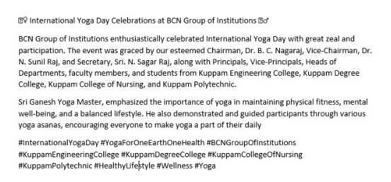 KuppamC's tweet photo. 🧘‍♀️ International Yoga Day Celebrations at BCN Group of Institutions 🧘‍♂️

BCN Group of Institutions enthusiastically celebrated International Yoga Day with great zeal and participation. The event was graced by our esteemed https://t.co/TeTRCvDs6R