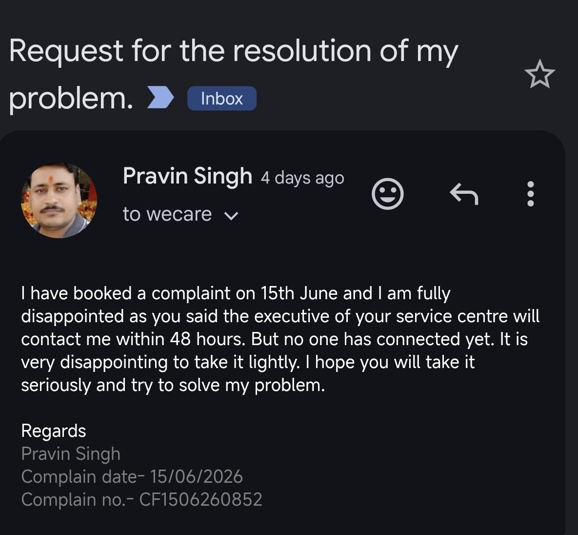 Pravinvsps's tweet photo. @AnchorPanasonic . I have booked a complaint on 15th June through your customer care. Without taking any action my complaint has closed. It's very painful to be a customer of anchor. I am attaching the conversation of mail. It's very shameful. https://t.co/rOVVUPG5vA