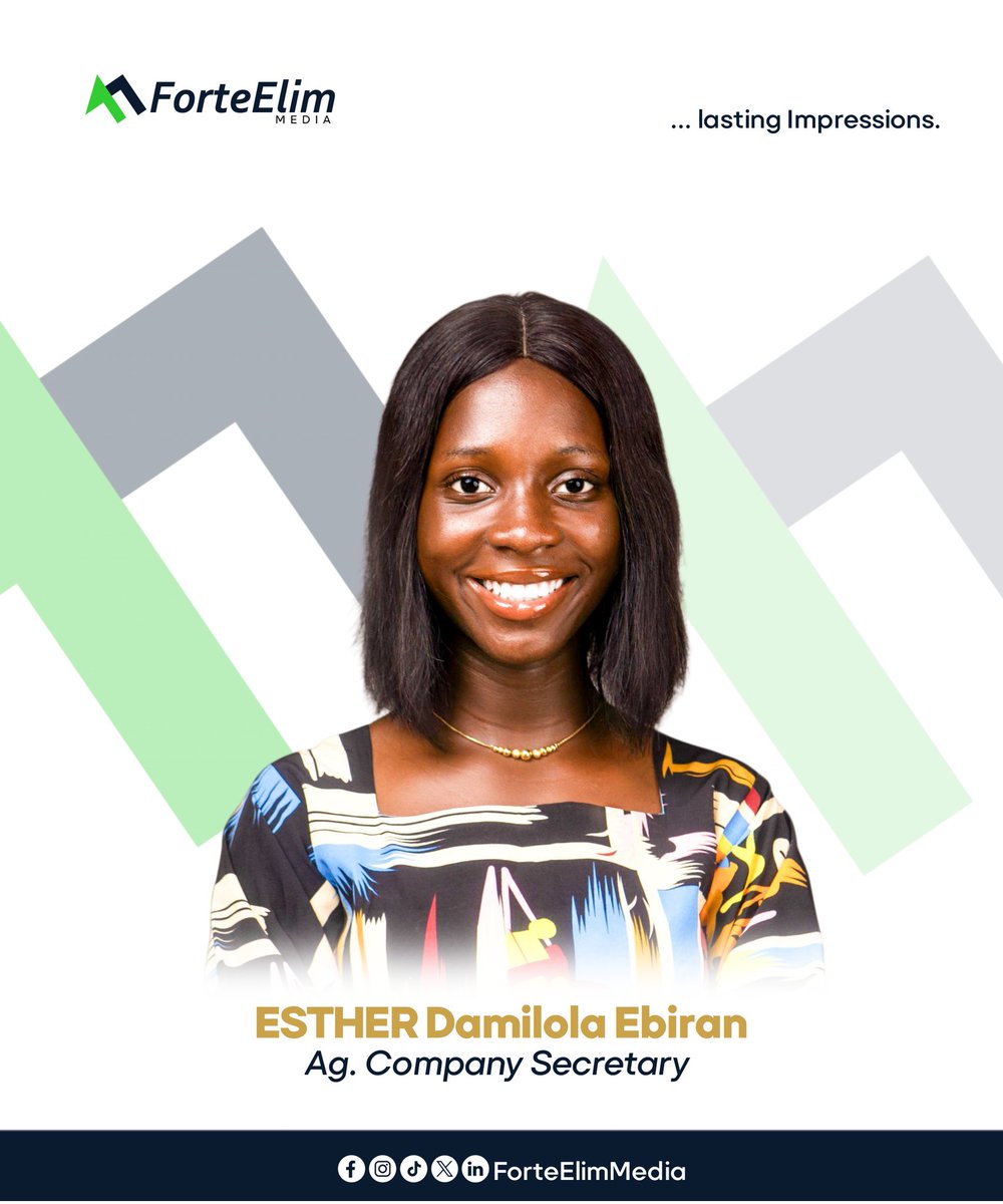 ForteElimMedia's tweet photo. Team Spotlight ~  Meet  Esther Ebiran   our Acting Company Secretary! 
Yippee!  Smart and Beautiful isn't? 
She holds a Bachelor of Arts in English and Literary Studies, and She is now an important part of our administrative and communication train!
#explorepage 
#ForteElimMedia https://t.co/HyJVp822WG