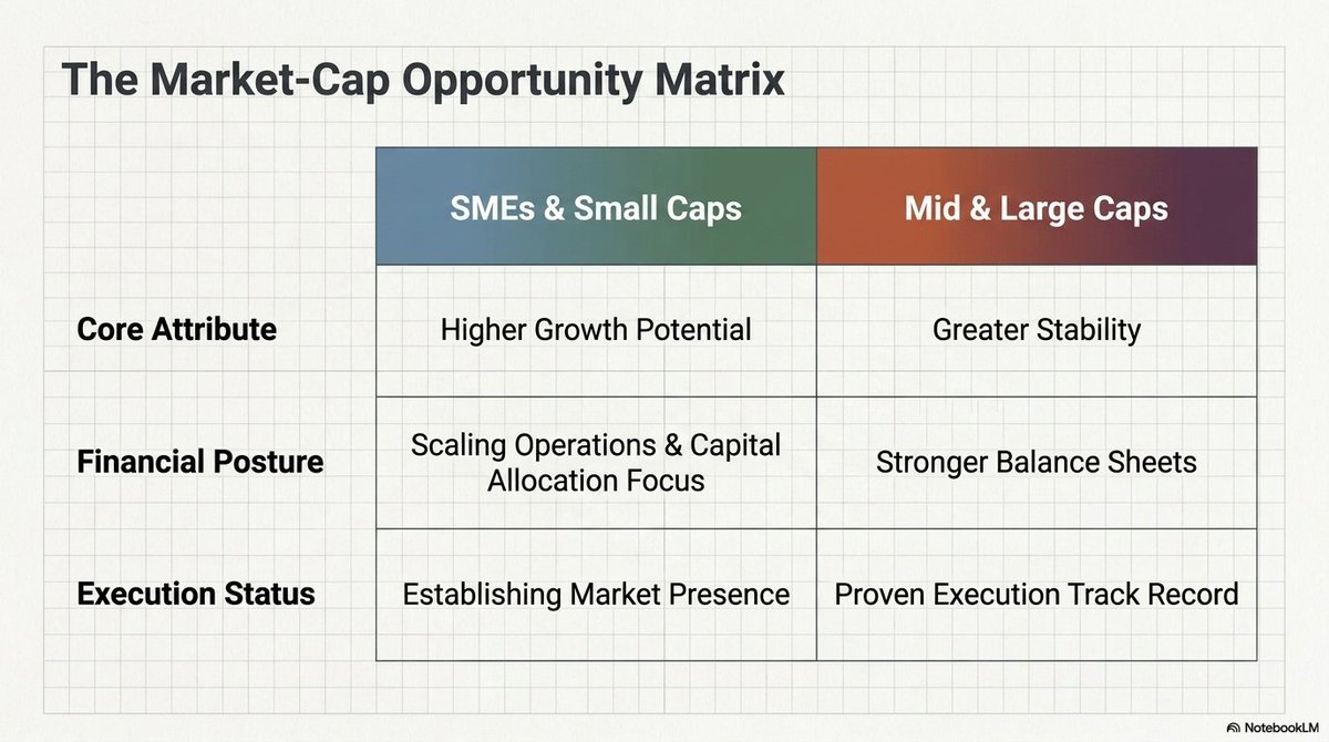 Akash17971's tweet photo. 15 SME + 15 SMALL CAP + 15 MID CAP + 15 LARGE CAP HIGH-QUALITY STOCKS TO STUDY & TRACK 🔥🔥🔥

LARGE CAPS 

▪ Lloyds Metals
▪ MCX
▪ Eternal
▪ Waaree Energies
▪ Jio Financial Services
▪ Groww
▪ BSE
▪ Titan Company
▪ Muthoot Finance
▪ Hitachi Energy India
▪ Bharat Heavy Electricals (BHEL)
▪ Lupin
▪ TVS Motor Company
▪ Hero MotoCorp
▪ Mahindra & Mahindra
▪ Siemens Energy India
▪ Polycab India

MID CAPS

▪ HFCL
▪ GRSE
▪ Netweb Technologies
▪ Ather Energy
▪ TD Power Systems
▪ MTAR Technologies
▪ Godrej Properties
▪ Emmvee Photovoltaic
▪ Syrma SGS Technology
▪ Sona BLW Precision Forgings
▪ Aditya Infotech
▪ Acutaas Chemicals
▪ Angel One
▪ Premier Energies
▪ R R Kabel

SMALL CAPS

▪ KRN Heat Exchanger
▪ Quality Power
▪ Vintage Coffee
▪ Apollo Micro Systems
▪ Astra Microwave
▪ Krishna Defence
▪ Yatharth Hospital
▪ Syrma SGS Technology
▪ Sigma Advanced Systems
▪ Atlanta Electricals
▪ Senores Pharmaceuticals
▪ Powerica
▪ Park Medi World
▪ Viviana Power Tech
▪ Sansera Engineering

SME COMPANIES

▪ Indo SMC
▪ Prizor Viztech
▪ Shree Refrigerations
▪ Airfloa Rail Technology
▪ Alpex Solar
▪ V-Marc India
▪ Afcom Holdings
▪ Anondita Medicare
▪ OBSC Perfection
▪ Aimtron Electronics
▪ Concord Control
▪ JD Cables
▪ Neetu Yoshi
▪ Yash Highvoltage
▪ Msafe Equipments

WHY IS IT IMPORTANT TO TRACK HIGH-QUALITY COMPANIES ACROSS MARKET CAP SEGMENTS?
▪ Every large-cap company was once a small-cap, and every small-cap company was once a growing business trying to establish itself.

▪ Tracking companies across SMEs, small caps, mid caps, and large caps helps investors understand how businesses evolve, scale operations, allocate capital, and create shareholder value over time.

▪ Different market-cap segments offer different opportunities. SMEs and small caps may provide higher growth potential, while mid caps and large caps often offer greater stability, stronger balance sheets, and proven execution.

▪ Studying businesses across sectors such as power, defence, healthcare, manufacturing, financial services, infrastructure, and technology can help investors identify emerging trends and future market leaders.

▪ The goal is not to buy every stock. The goal is to build a high-quality watchlist and continuously track management execution, business performance, industry developments, and long-term growth opportunities.

DISCLAIMER
The above list is prepared solely for educational, learning, research, and tracking purposes. This is not a buy, sell, or hold recommendation. Please conduct your own research before making any investment decisions.