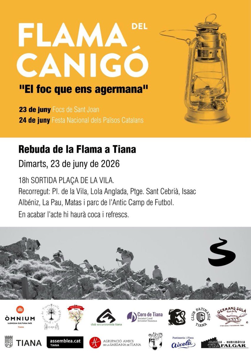 ANCtiana's tweet photo. La flama ens identifica com a poble, any rere any, la celebració d’una festa ancestral vinculada al solstici d’estiu que és també un símbol de germanor entre els territoris de parla catalana !!!

No hi faltis a #Tiana !!!

@omnium 
@assemblea https://t.co/iwIXcrtbNz