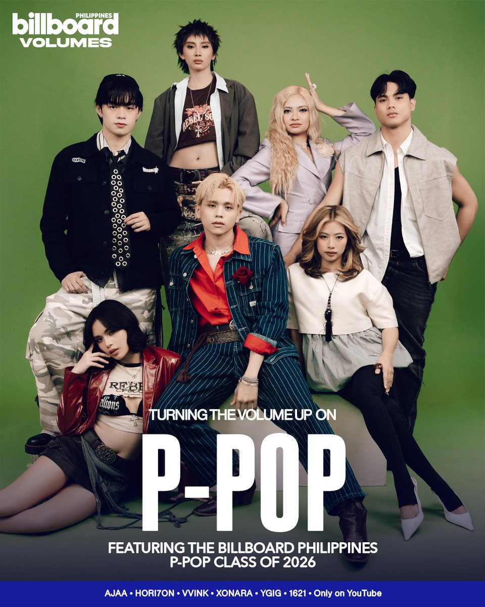 BBPHOfficial's tweet photo. The Billboard Philippines P-pop Class of 2026 is ready to take center stage and turn up the volume on the bright future of P-pop.

On Wednesday’s episode of Billboard Philippines Volumes, members of P-pop groups blazing their own trails — including Vien of YGIG (@ygig_official), Vinci of HORI7ON (@HORI7ONofficial), Angelika of VVINK (@VVINKph) , JM of 1621 (@1621ph), JC of AJAA (@AJAAofc), and Dom and Eurekah of XONARA (@officialxonara)  — join us for an exclusive conversation on the realities of idol life, the challenges and triumphs of the industry, the hope they carry with them courtesy of success stories like #SB19 and #BINI, and the exciting road ahead.

Be part of the movement and catch the full episode this June 24, only on Billboard Philippines’ YouTube and Spotify.

Photography @excelpanlaque, creative direction @kenndimaano, post-processing @geloquijencio, producer @_antonmolina, production associate @megimogu, associate producer @shatiburcio.

Billboard Philippines Volumes, June 2026.

#BillboardPH
#BBPHVolumes
#BBPHMediaChannels
#PPopUnite