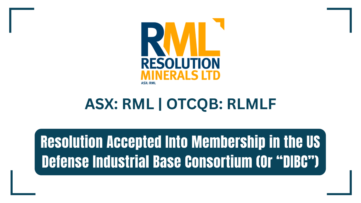 InvestorNews's tweet photo. Resolution Accepted Into Membership in the US Defense Industrial Base Consortium (Or “DIBC”) https://t.co/061GGHaTik
#DIBC #CriticalMinerals #Tungsten #Antimony #Gold @Resolution_LTD $RML.AX $RLMLF cc: @InvestorNews https://t.co/sslllvz1Bk