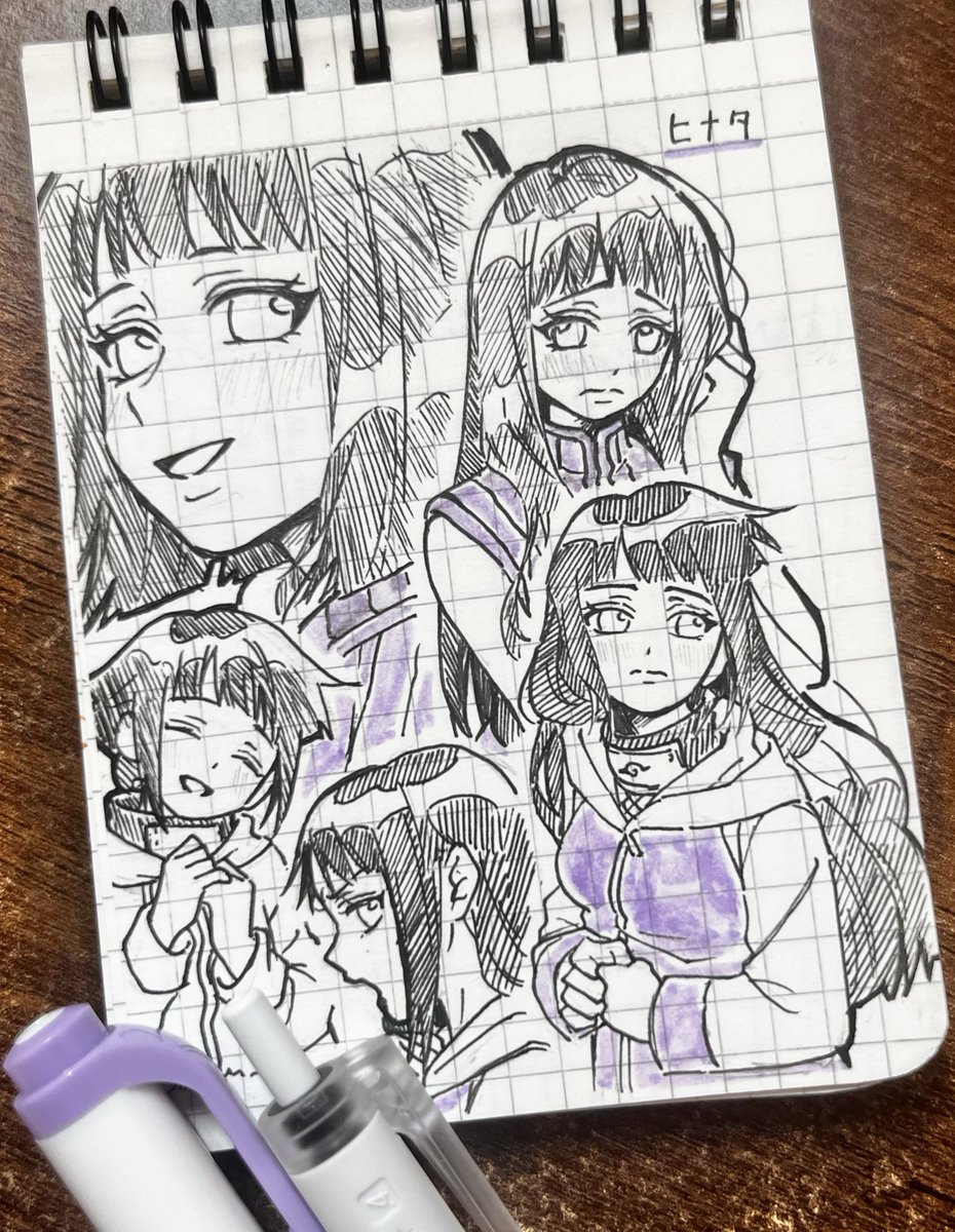 nara1734's tweet photo. メモ帳に落書きしたヒナタ💜 https://t.co/JfVKkToCcK