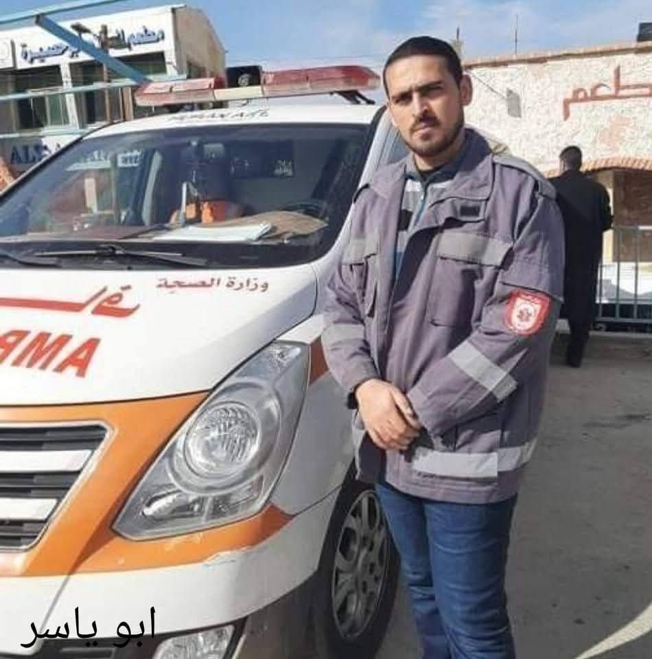 gazanotice's tweet photo. 🚨BREAKING: Palestinian paramedic at the Ministry of Health, Maysara Al-Khawaja, was killed while on duty after an Israeli strike targeted a vehicle near the British Hospital in Khan Younis, southern Gaza Strip.