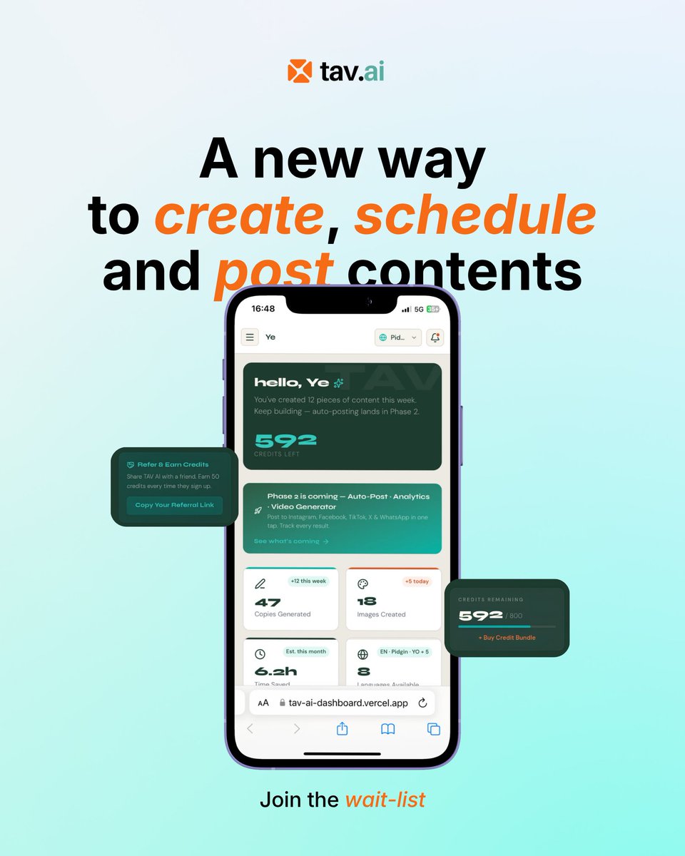 tavdotai's tweet photo. The hardest part of content creation isn't creativity.

It's consistency.

That's why we built TAV AI. https://t.co/TAcB2sFSuy