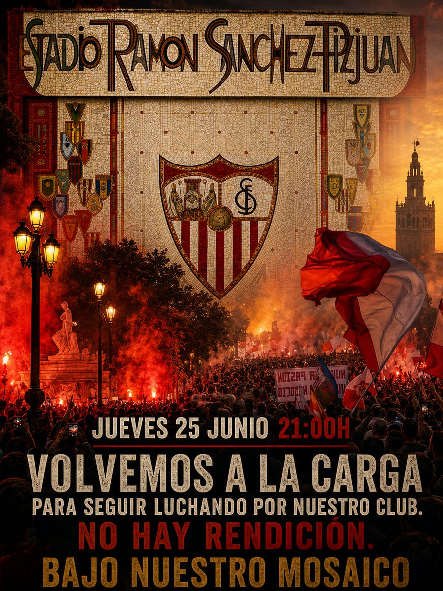 dominicsefece's tweet photo. 🚨🗣📢 NO DEBE PASAR UN SOLO DÍA QUE NO SE RECUERDE QUE ESTE JUEVES NOS VOLVEMOS A VER DEBAJO DEL MOSAICO.

Queremos máxima difusión. 
Queremos la unión del sevillismo, de cada peña, cada colectivo, cada sevillista de a pie.

El sevilla somos nosotros! Pero lo somos en conjunto.

No dejemos morir al Sevilla, no dejemos que una vez más esta mafia hagan lo que quieran y jueguen con nuestro sentimiento.
Somos el corazón del Sevilla!
#directivadimision #fueradelsevilla