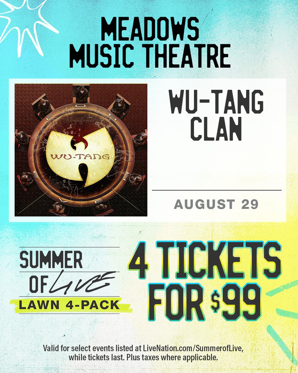 hot937's tweet photo. Four tickets. One price. ☀️🎶

Catch some of the biggest shows of the summer at Meadows Music Theatre with 4 lawn tickets for just $99.

🔥 Featuring select shows including:
🎤 Akon &amp; Ne-Yo
🐝 Wu-Tang Clan
🎶 Bryson Tiller

🎟️ Don’t wait: https://t.co/hLvJlluBTb

#SummerOfLive https://t.co/tOXRVRlDYL
