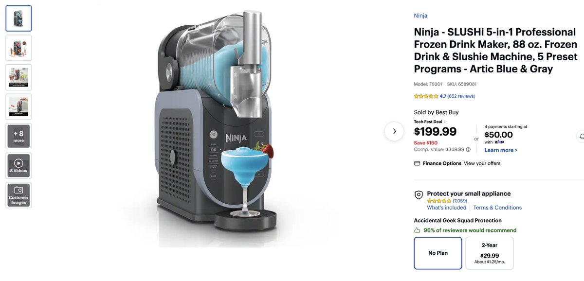 GuallaDeals's tweet photo. Save $150 now at Best Buy! 

Ninja - SLUSHi 5-in-1 Professional Frozen Drink Maker, 88 oz. Frozen Drink &amp; Slushie Machine, 5 Preset Programs - Artic Blue &amp; Gray

https://t.co/hqVBlqf5Ua

#ad https://t.co/qZ7NsYIzUt