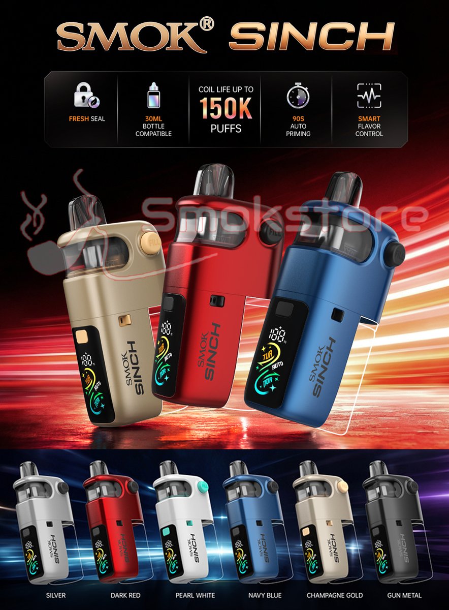 Smokstore's tweet photo. SMOK Sinch Pod System Kit 1000mAh 6ml
Coil Life Up to 150K Puffs
Fresh Seal
30ml Bottle Compatible
90S Auto Priming
Smart Flavor Control
Less Leak, Less Mess

More Details: https://t.co/rNP9Rbu7NF https://t.co/g9TXlHjMuq