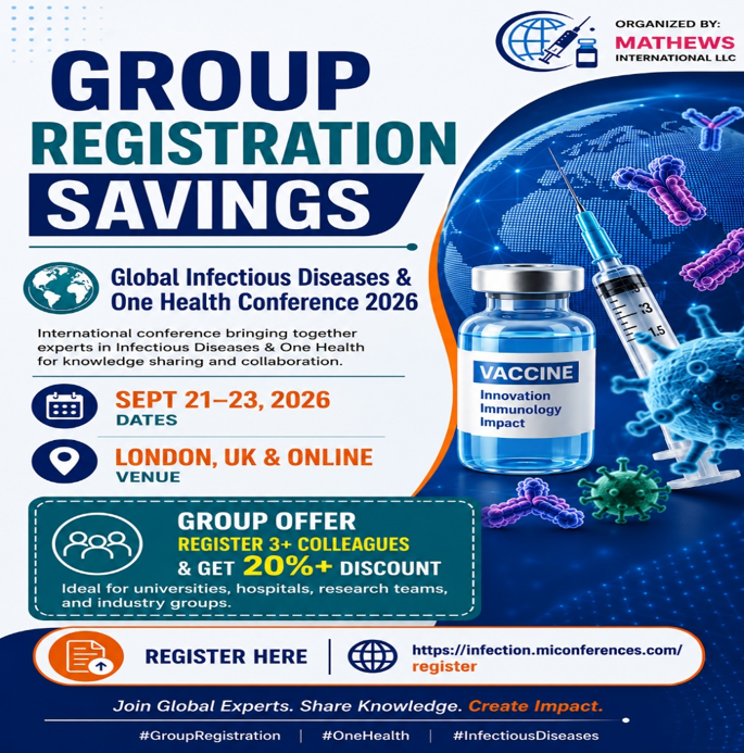 Infection_Event's tweet photo. Group Registration Savings at @Infection_Event
Leading global platform for experts in GIOH-2026
📅 Sept 21–23, 2026 | 📍London, UK & Online
Register 3+ colleagues & get 20%+ group discount.
👉Register here: https://t.co/wZIpqYdLNj
#GroupRegistration #OneHealth #InfectiousDiseases https://t.co/8PxsHlw8wr