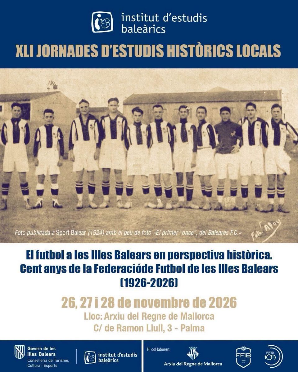 bielbarcelo86's tweet photo. Jornades organitzades per l’@IEBalearics sobre el futbol a les Illes Balears en perspectiva històrica https://t.co/GtAtf5MCll