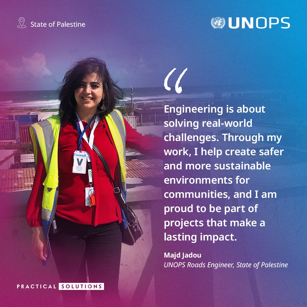 UNOPS's tweet photo. Engineering isn’t just about delivering buildings. It’s about creating opportunities, designing sustainable environments &amp; shaping communities worldwide.

This International Women in Engineering Day, swipe to meet the women at UNOPS driving that impact.

#INWED2026