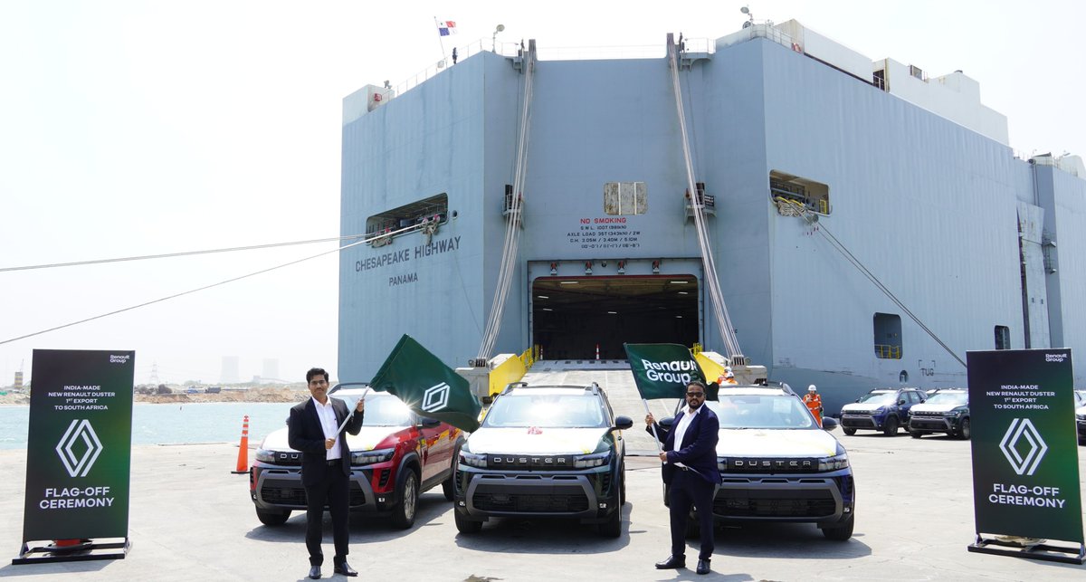 carandbike's tweet photo. Made-in-India Renault Duster exports begin ✨️

The first shipment of 750 units of the reborn Duster has left from Chennai, and is headed to South Africa, with exports to other countries set to begin in the coming months.

Have you bought the new Duster? https://t.co/LrnLHAs4Wl