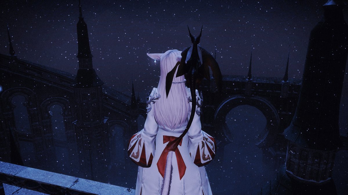 Sapfiraa92's tweet photo. Nighttime Ishgard resembled a frozen symphony of stone and ice. The  cathedral’s towering spires pierced the ink-black sky, while heavy  flakes drifted down upon the city like stray white feathers. (ao3 - Sapfira92)

#heavensward #ffxiv https://t.co/xkZzRBxAi3