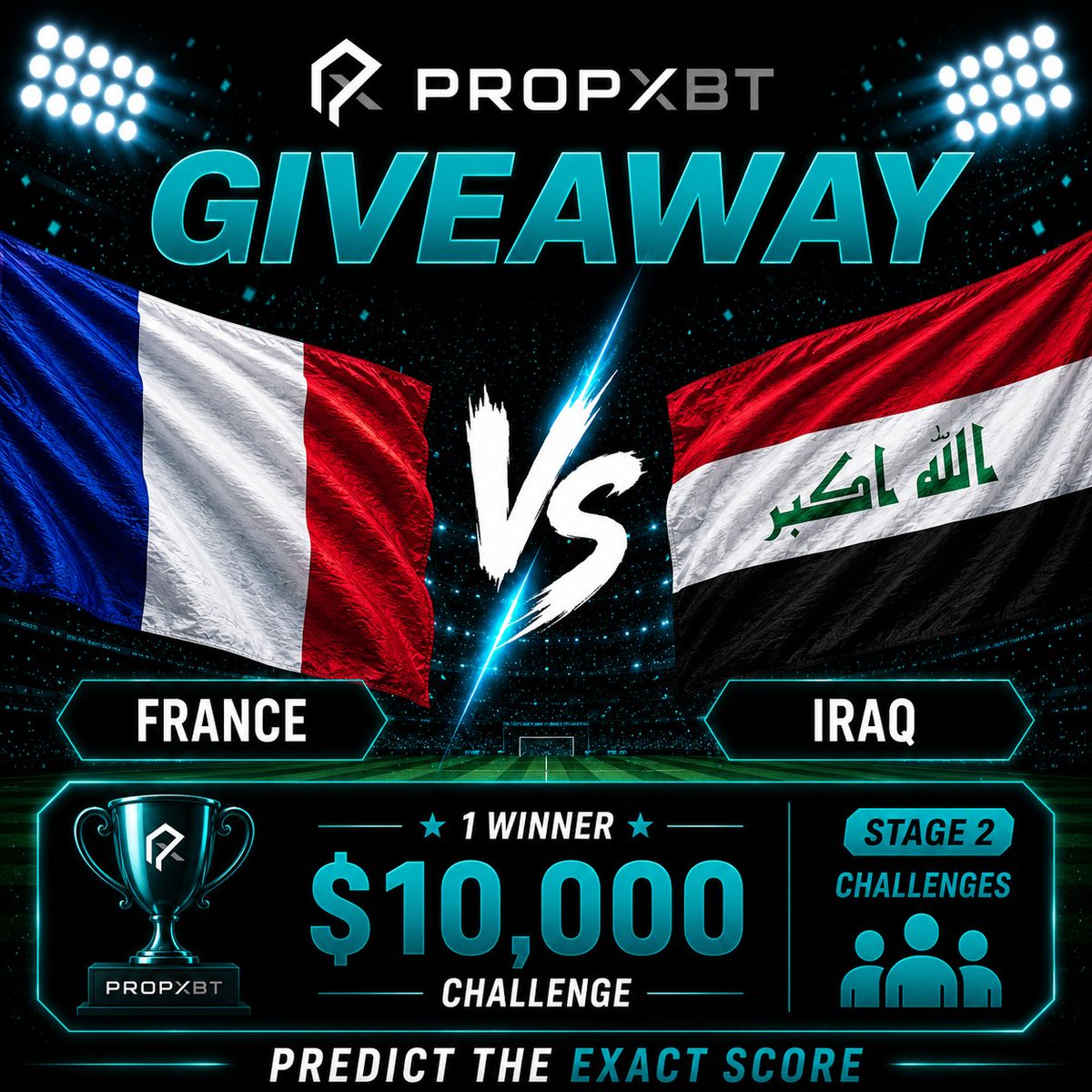 propxbtcom's tweet photo. 🇫🇷 France vs Iraq 🇮🇶

1 trader will win a FREE $10K Stage 2 Challenge. 🏆

Predict the exact score 👇

Get it right. Win the challenge. 📈

✅ Follow @propxbtcom 
✅ Like + Repost https://t.co/n3BVuUT9Ag