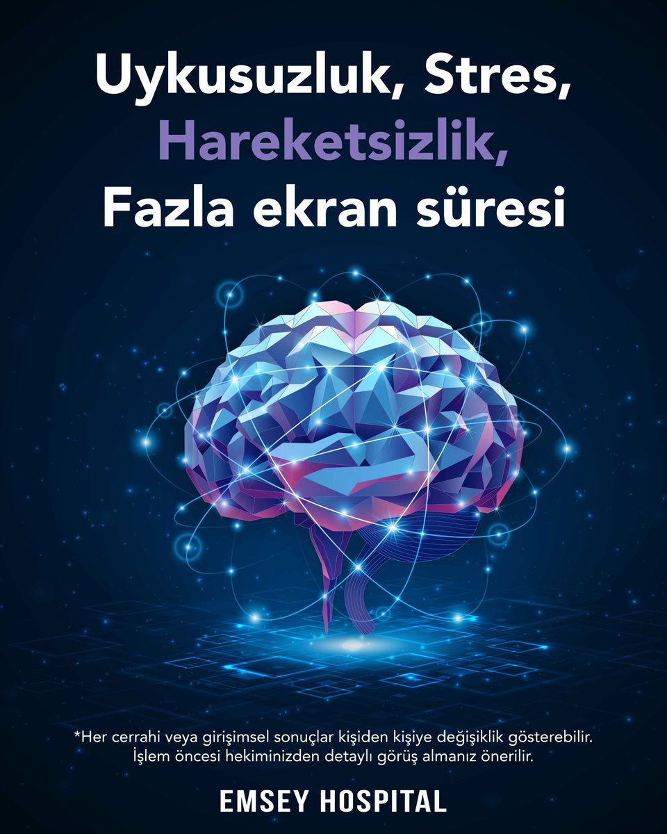 EmseyHospital's tweet photo. Yetersiz uyku, yoğun stres, hareketsizlik ve uzun süreli ekran maruziyeti; dikkat, hafıza ve genel yaşam kalitesini olumsuz etkileyebilir.
Sağlıklı bir yaşam için düzenli uyku, hareketli bir rutin ve dengeli dijital kullanım önemlidir. https://t.co/NfyxFN16dt