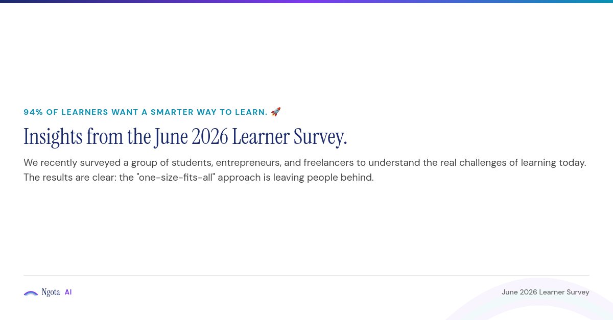 Ngotaai's tweet photo. We recently surveyed a group of students, entrepreneurs, and freelancers to understand the real challenges of learning today.

The results are clear: the "one-size-fits-all" approach is leaving people behind. 

#NgotaAI #Edtech #LearnersProblems #BuildForAfrica https://t.co/0g3jK1sNiF