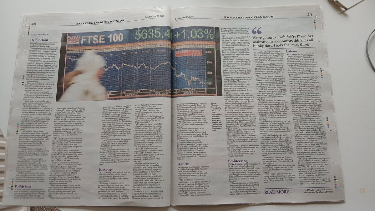 Williamgallus's tweet photo. No mainstream outlet in Scotland has ever been bold enough to publish such a long piece on Modern Monetary Theory #MMT. The Herald on Sunday gave me (pictured), @DEhnts, Dr Alberto Polani and @ProfSteveKeen an opportunity to discuss the MMT lens. 2/5 https://t.co/6XniEiTppl