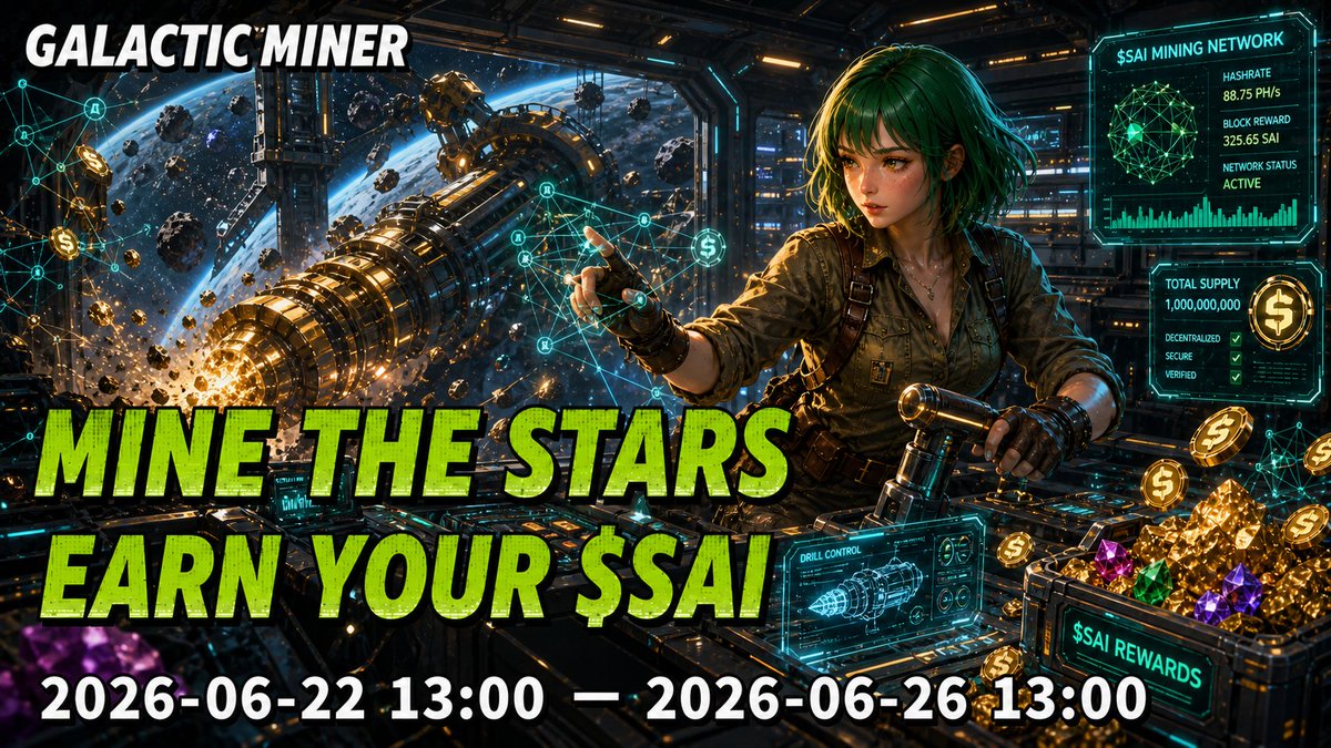 The_StarAI's tweet photo. Galactic Miner

Mine the stars, earn your $SAI.

📅 Duration
🕒 Start: 2026-06-22 13:00 UTC
⏳ End: 2026-06-26 13:00 UTC

🎉 About $SAI
$SAI is the governance token of StarAI (TGE not launched yet)

🔧 Enhanced Mining Pools
✨ Standard Pool: 777.6K $SAI — Mine with $STAR
✨ VIP Pool: 7.29M $SAI — Mine with USDT or $STAR
✨ NFT Pool: 3.24M $SAI — Stake StarAI NFTs to earn!

⚡️ Dynamic Bonus System
Every new participant increases total rewards!
🎉 +2,000 $SAI to Standard Pool
🎉 +3,000 $SAI to NFT Pool
🎉 +5,000 $SAI to VIP Pool

💡 Daily Free Boosts
🔥 Claim a 1% Accelerator Card daily — one per pool!

⛏️ Don’t miss out — Start mining today and unlock massive rewards! 🚀🔥

👇 https://t.co/QcpltYl8MI