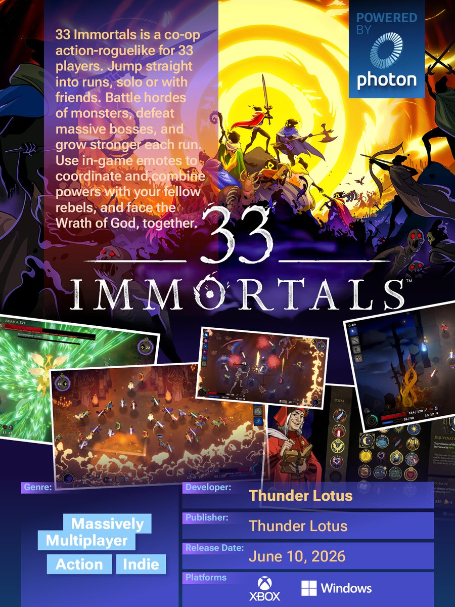 ExitGames's tweet photo. 33 Immortals by @ThunderLotus has reached 1.0.

We covered the game on our blog last year, especially the work behind its 33-player multiplayer with Photon Quantum.

Seeing it fully released is a great moment. Congrats to the whole team. 🍻

https://t.co/5yMD2gFAiy

#gamedev https://t.co/evJAYPSkpy