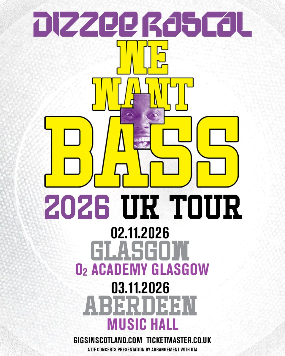 O2AcademyGla's tweet photo. NEW: British rap icon @dizzeerascal is back and set to bring his 'We Want Bass' UK tour to #O2AcademyGlasgow this winter. Catch him here on Mon 2 Nov.

Get your 48-hour early access Priority Tickets from 10am on Wed 24 Jun 👉 https://t.co/OaiICECdPO https://t.co/1Wc4v7VM4r