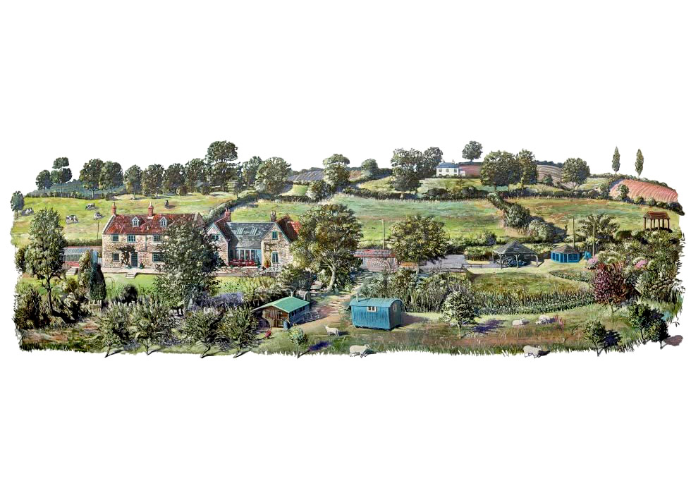liams_art's tweet photo. In recent times I posted a sections of a painting I did in Pilton Somerset showing a house and the surrounding countryside. Here is the composite of the final image. https://t.co/WnXAcr2blz
