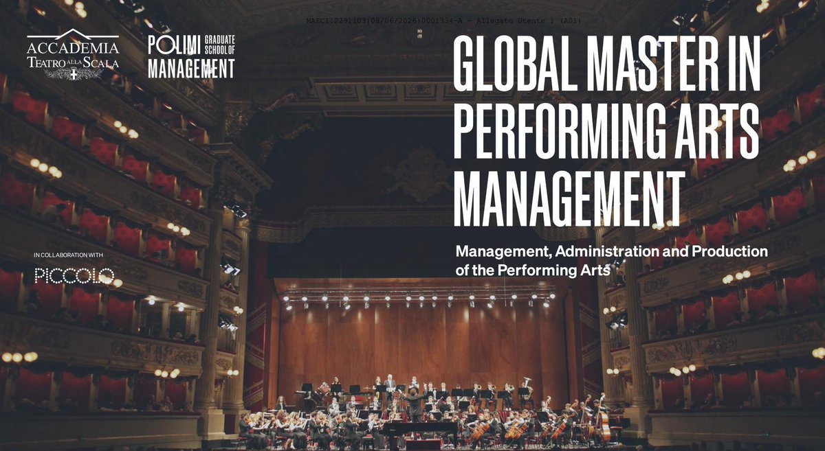 ItalyInMetz's tweet photo. 🎭 Aperte le selezioni per il Global Master in Performing Arts Management dell’Accademia Teatro alla Scala e del Politecnico di Milano.
📅 Candidature entro il 30/09/2026 (UE) e 16/09/2026 (extra-UE).

🔎+info: https://t.co/yAXe8RFn8o 

@italymfa https://t.co/xG0Igmixzg