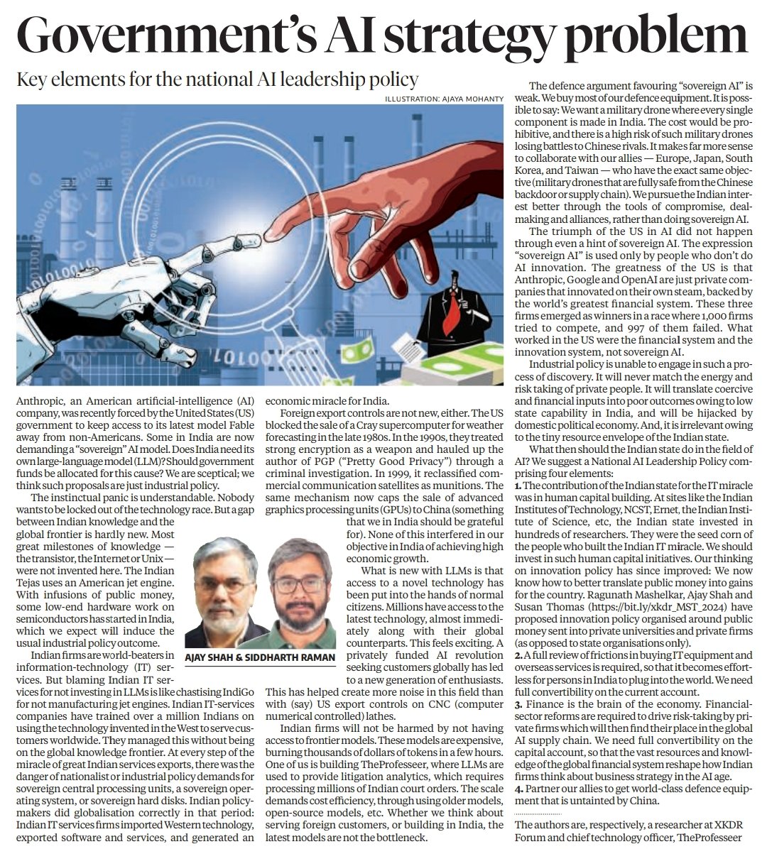 gdalmiathinks's tweet photo. Good piece on India's AI ambitions and the constraints. https://t.co/Zv4za3abaR