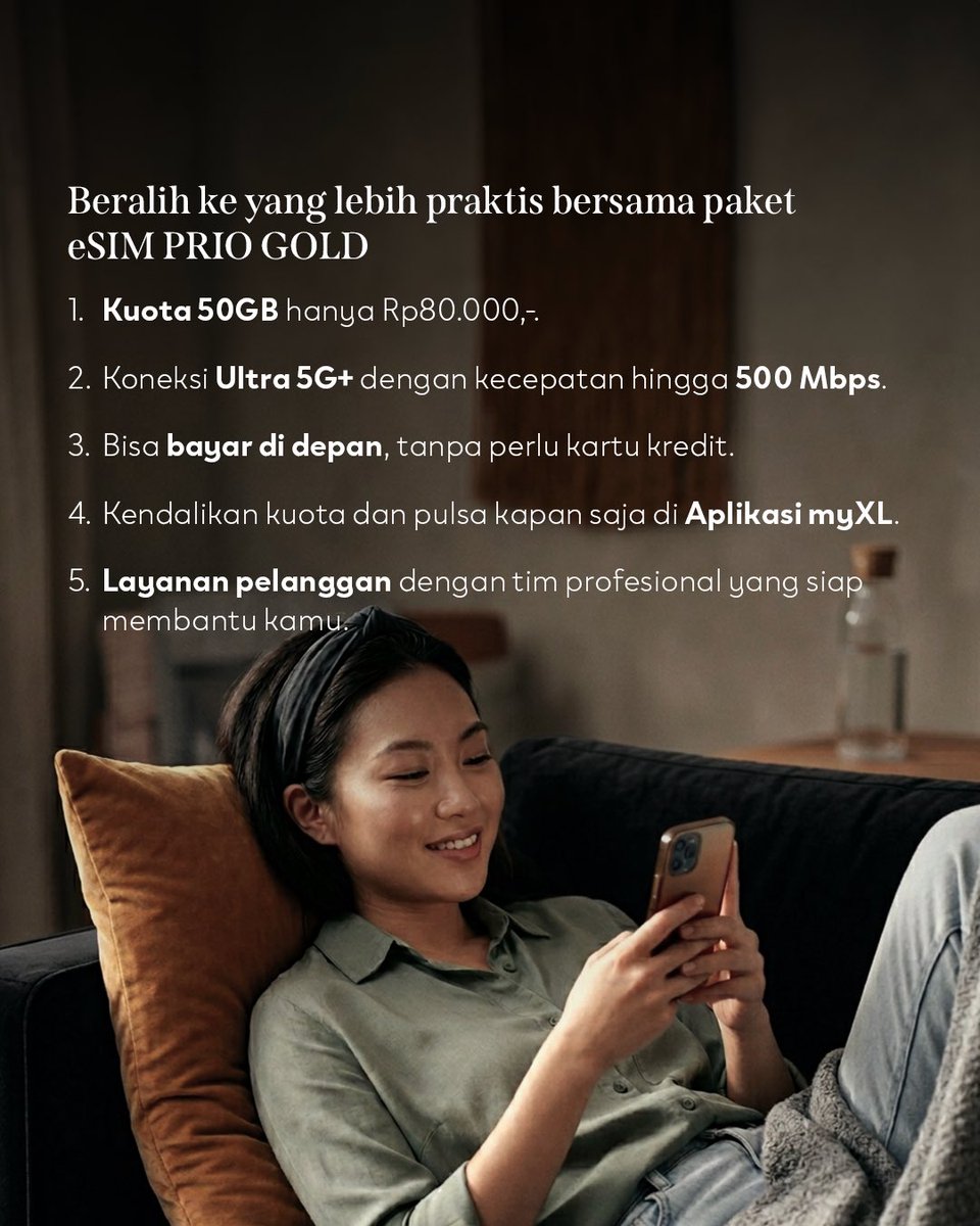 XL_Prioritas's tweet photo. Teknologi bisa sama untuk semua, tapi hanya eSIM XL PRIORITAS yang siap memberikan kemudahan terbaik untukmu.

Nikmati beragam keunggulan yang disesuaikan dengan kebutuhan digitalmu sehari-hari. Kini hanya Rp80.000,- untuk kuota hingga 50GB. Yuk, upgrade sekarang! https://t.co/Hu0YEnyGe7