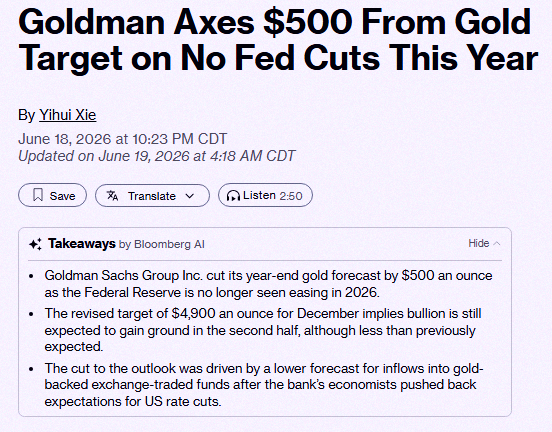 lim98279987's tweet photo. Goldman Sachs just slashed their year-end gold price target by $500 an ounce. That's a huge drop 🚨🚨 https://t.co/041PbyMI73