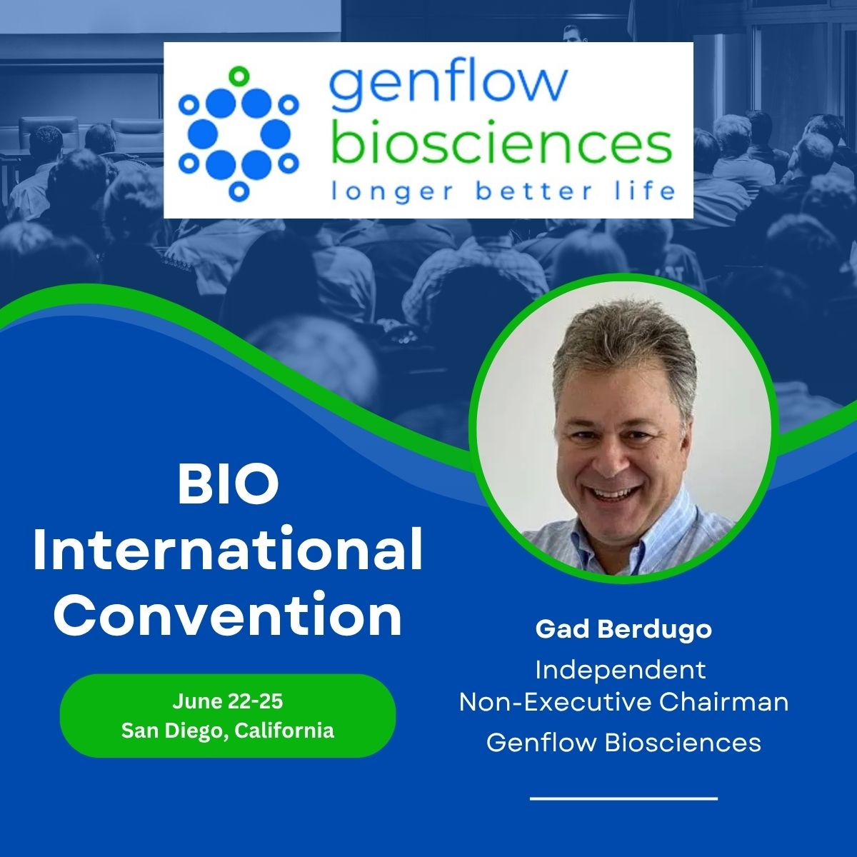 GenflowBioIR's tweet photo. 📣 Genflow Biosciences will be at BIO International Convention 2026 in San Diego this week!

Chairman Gad Berdugo will also join a panel discussion on the future of RNA therapeutics and where the field could see the greatest advances. 🧬

$GENF https://t.co/Xpy00mP2jj