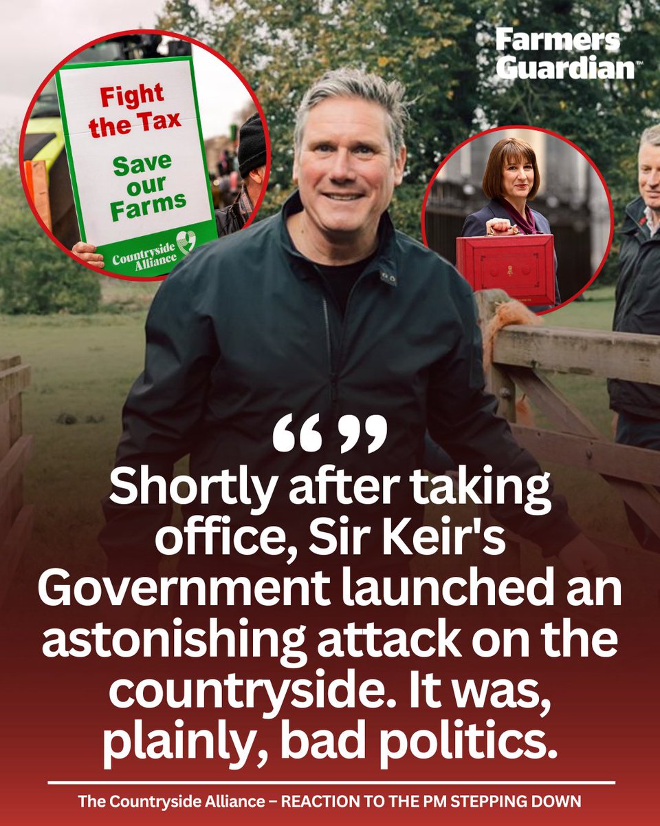 FarmersGuardian's tweet photo. How will farming remember Sir Keir Starmer's time as Prime Minister? 🤔

The Countryside Alliance @CAupdates said it stood ready to work with the next government to achieve the 'very best for the countryside'.

READ MORE: https://t.co/9rgoL4QfLB https://t.co/2ZEegQ8man