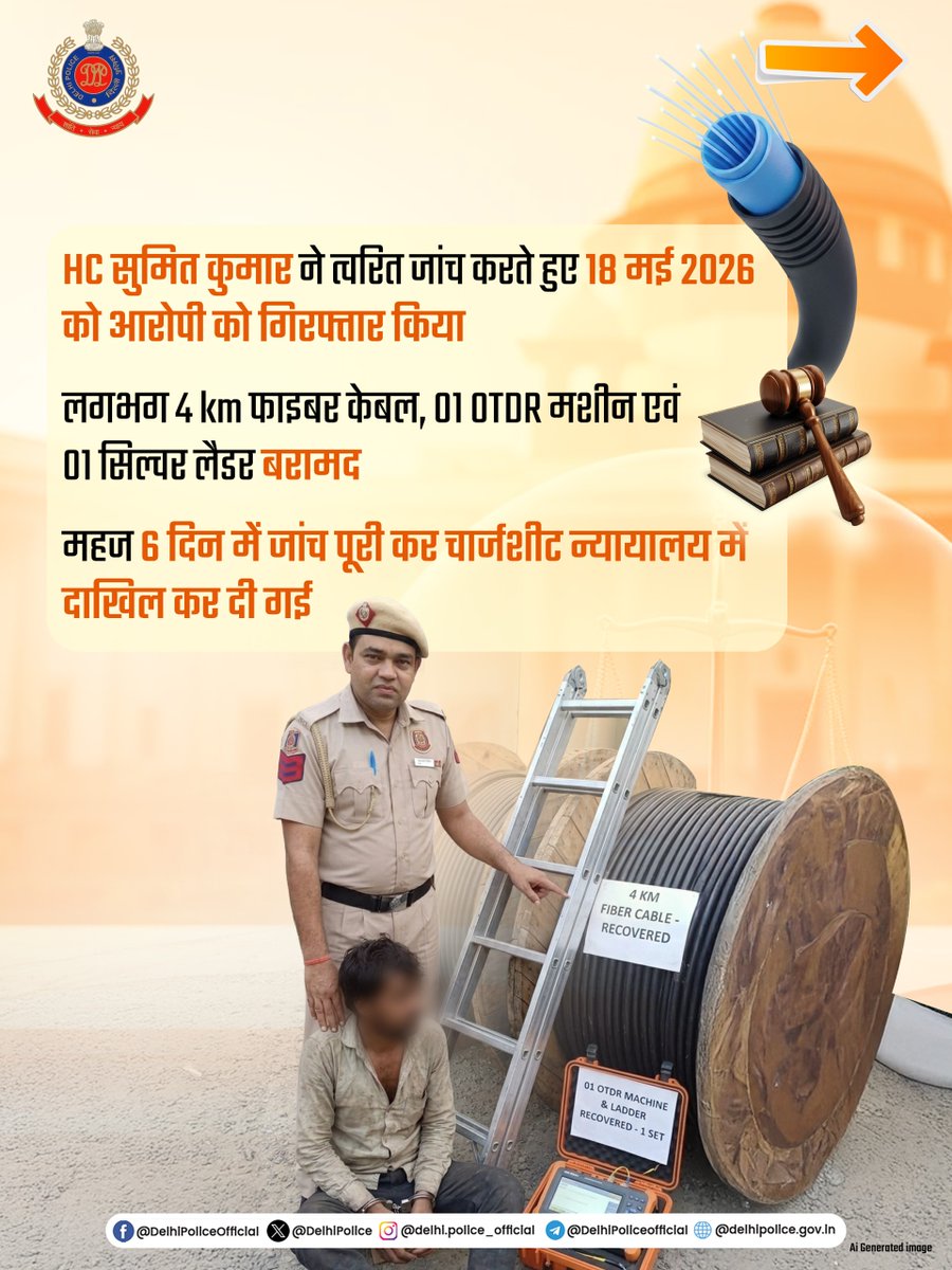 DelhiPolice's tweet photo. ⚖️न्याय संहिता, 2023 से संभव हो पाया त्वरित न्याय ।

3 दिन के अंदर अपराधी गिरफ्तार। 6 दिन में चार्जशीट दाखिल  | 25 दिन में न्यायिक प्रक्रिया पूरी 

नए आपराधिक कानूनों का वादा 
त्वरित न्याय में नहीं कोई बाधा !

@PMOIndia
@HMOIndia
@LtGovDelhi

#NayeBharatKeNayeKanoon
#DPUpdates
#HelloPoliceStation
#HelloDelhiPolice