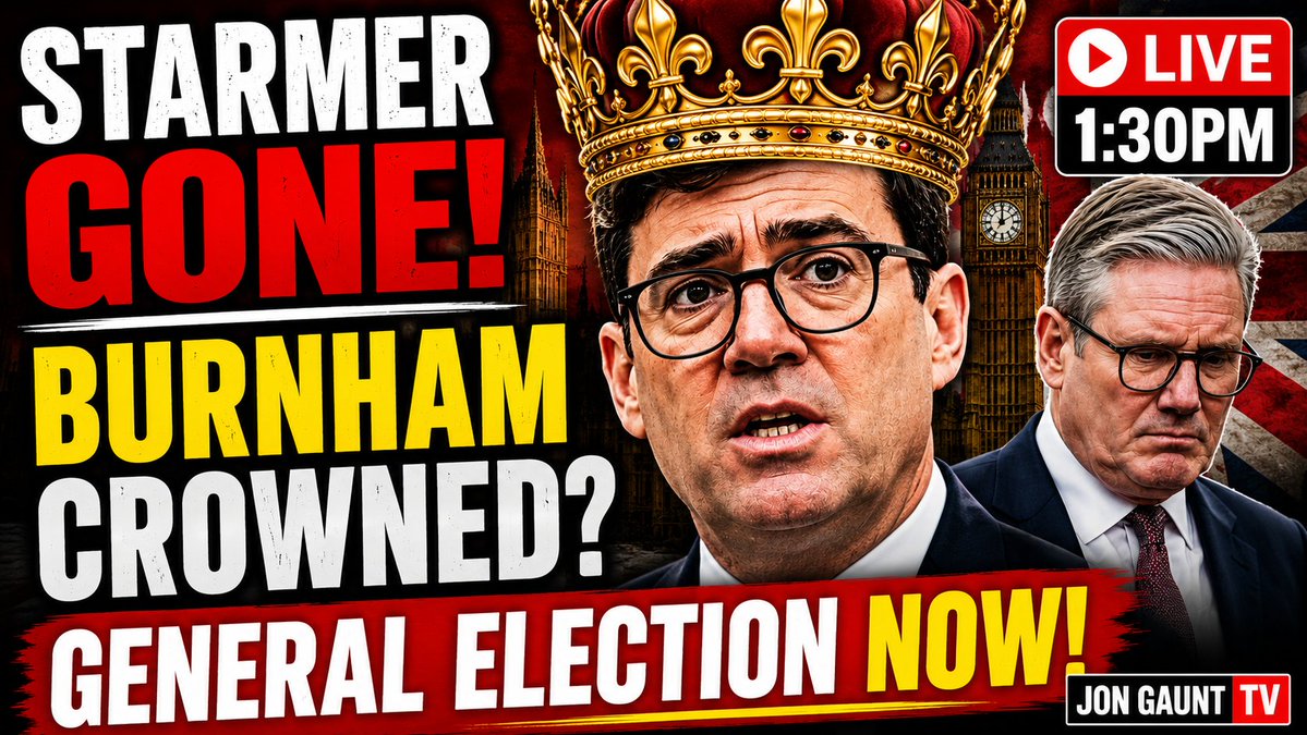 jongaunt's tweet photo. Who elected Andy Burnham?
Nobody.
So why should he walk into Number 10 without a General Election?
Starmer is gone. The country deserves a say.
Join me LIVE at 1.30pm.
🔥 GENERAL ELECTION NOW! 🔥
#JonGaunt #UKPolitics #Labour #ReformUK #NigelFarage https://t.co/wmLKDVo2dh