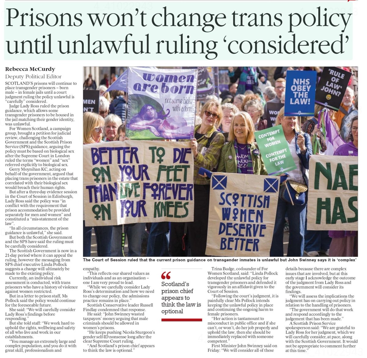 AgentP22's tweet photo. The Court of Session says the policy is unlawful.

The Supreme Court says sex means biological sex.

Yet John Swinney still won't change course.

Why is he allowed to get away with it? https://t.co/gqD7XdJZW2